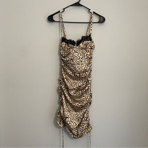 For Love & Lemons Frankie Leopard Print Satin Mini Dress Size Small NWT